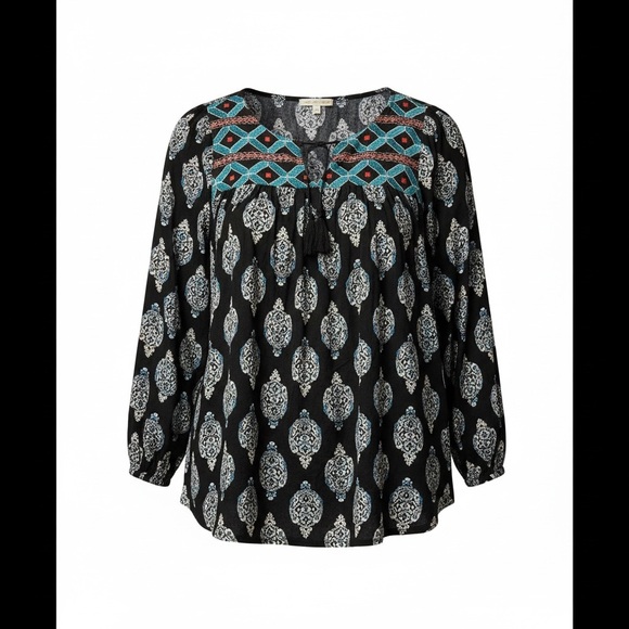 Chip & Pepper Women's Black and Blue Patterned Top V Neck Size Medium - Picture 3 of 8
